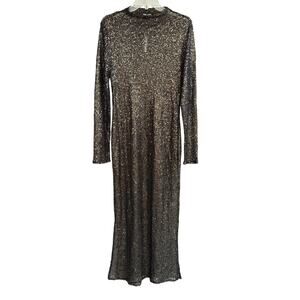 NWT Steve Madden Black Blakely Mesh dress - Size L sequin Fishnet Maxi Festival